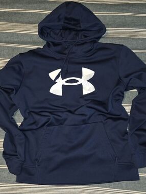 Under Armour Navy Blue Hoodie with White UA Logo